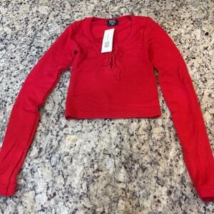 BDG Red Long Sleeve Crop Top